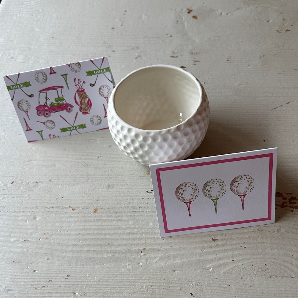 Golf Ball dish with golf themed cards